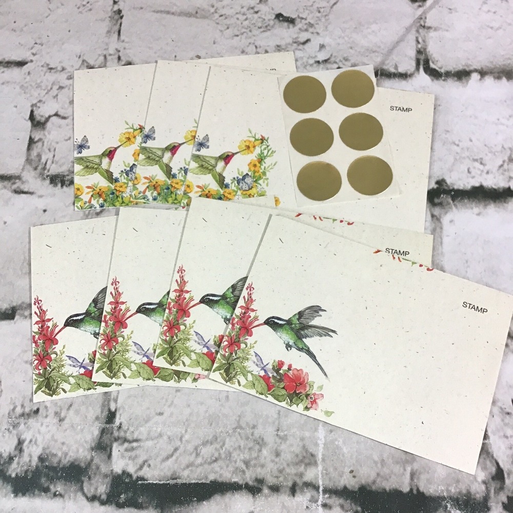Vtg Note Cards Hummingbirds Fold Send Postalettes Lot Of 7 In 2 Styles W/Seals